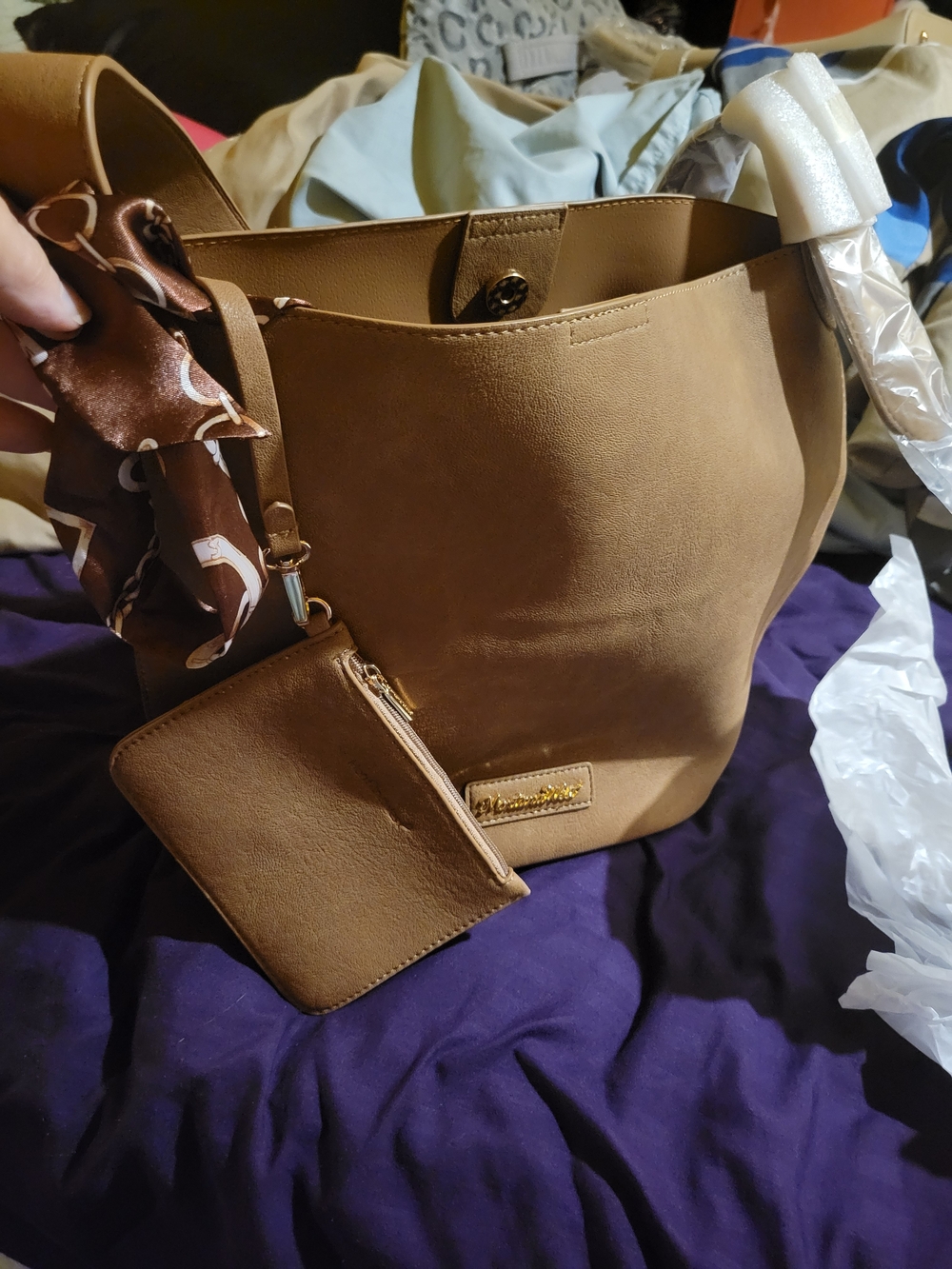 Tan Women’s Tote Bag with Matching Pouch